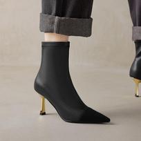 Krazing Pot Microfiber Winter Stiletto High Heels Modern Boots Women Zipper Size 40 Mixed Color Street Wear Elastic Ankle Boots 34 juoda
