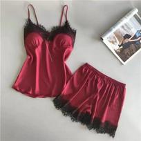 Aesthetic Sensual Shapewear Lace Lingerie Nightwear Women Solid Sexy Open Crotch Slim Pajamas Female Hollow Out Sheer Mesh Short Night Dress S raudona