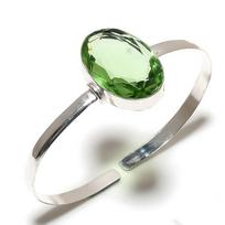 Peridoto brangakmenis rankų darbo 925 prabos sidabro apyrankė, reguliuojama E8S86 white