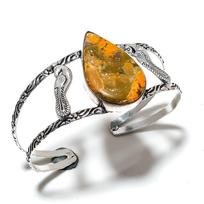 Bumblebee Jasper Gemstone 925 Sterling Silver Cuff Bangle Adjustable L4n41 gray