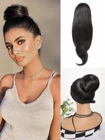 Synthetic wig Black-brown Messy bun clipped in a bun ponytail extending 14 inches of Women wig 14inch white