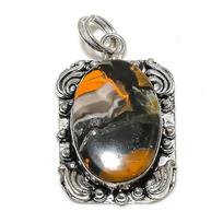 Bumblebee Jasper Gemstone Handmade 925 Sterling Silver Pendant 2.05  j0A88 black
