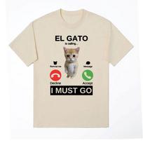 El Gato Is Calling Sad Crying Kitten Meme T Shirts Small Cat for Kids El Gato My Beloved T-Shirt Men Women Vintage Cotton Tshirt S juoda