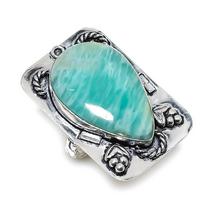 Amazonite Gemstone Handmade 925 Sterling Silver Jewelry Gift Ring Size 8 r5T27
