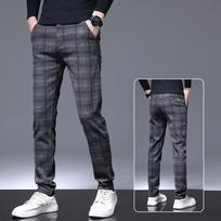 Men'S Spring And Autumn Business Formal Checkered Pants With Western Pants, Slim Fit And Elastic Small Feet, Suit Pants For Men 28 pilka