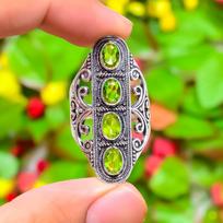 Peridot Gemstone Handmade 925 Sterling Silver Jewelry Ring Size 11 G2K59 gray