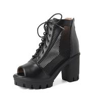 Women's high heels sandals for spring and summer, waterproof platform, thick heel, large size, mesh, fish mouth, mesh boots 35 juoda