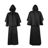 Halloween Mediaeval Solid Color Hooded Cloak Retro Robe Death Cloak Cosplay Costume L juoda