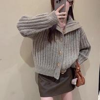 Autumn New Buttons Casual Cardigan Sweater Jacket for Women Winter Thick Stand Solid Loose Long Sleeve Knitted Cardigans Coat Vintage Knitwear 24815 One Size pilka spalva