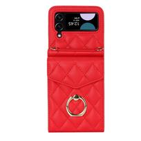 Applicable To Samsung Flip4 5 Folding Mobile Phone Case Z Flip6 Crossbody Small Fragrant Wind Ring Organ Mobile Phone Case Z Flip5 raudona
