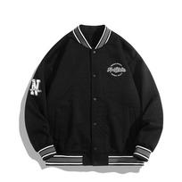 Baseball uniform jacket for men and women in spring and autumn new style American trendy brand letter embroidery loose casual versatile jacket M black