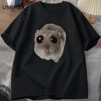 Sad Hamster T Shirt Funny Cute Cat Hamster Meme Trend T-shirt for Unisex Unisex Cotton T-shirt Summer Short Sleeve Unisex Tee 2XL gray