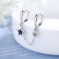 Pentagram Black Star Hoop Earrings For Women 925 Sterling Silver Cubic Zirconia Double Pierced Jewelry Bling Trendy Gifts