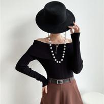 Elegant One Shoulder Slim Fit Pullover Sweaters for Women Autumn Off Shoulder Sexy Long Sleeve Knitted Sweater Ladies Winter Solid Base Kniwears 24863 One Size juoda