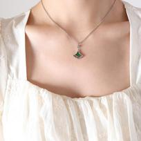Thai Vietnamese Style Fashion Green Laser Flash Zircon Ginkgo Biloba Necklace Personalized Leaf Earrings Jewelry Set