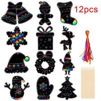 12/24/36Pcs Christmas Scratching Card DIY Art Painting Graffiti Art Christmas Tree Decoration Xmas Children Gift Festival Home Decor 12pcs black