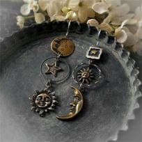 Vintažiniai Pentagram Sun Moon ilgi pakabukai auskarai 1 pair