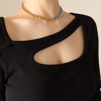 Accessories Street Hipster Hip Hop Titanium Steel Necklace Personality Versatile Two-Color Cuban Chain Cold Wind Accessories brown