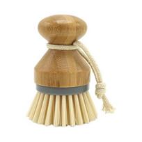 Bamboo Dish Brush Round Palm Brush Non-Scratch Nylon Bristles Cleaning Brush for Non-Stick Cookware Eco-Friendly Kitchen Sink Pot Scrubber pilka