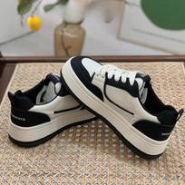 Leather Board Shoes Women's Ins Tide Spring New Versatile Platform Casual Sports Shoes Panda White Shoes 35