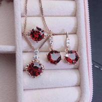 Batu Permata Delima Alami Cincin Anting Kalung prie Wanita Hadiah Pesta Pernikahan 925 Perak Murni rinkinys Perhiasan Natal Bagus 45cm gray