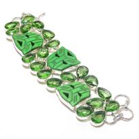Cameo, Tsavorite Gemstone Handmade 925 Sterling Silver Bracelet 7-8  H3Q87