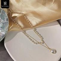Le T Palais Fashion Simple Pearl Necklace Pearl Choker Necklace Cute Double Layer Chain Bow Pendant For Women Jewelry Girl Gift