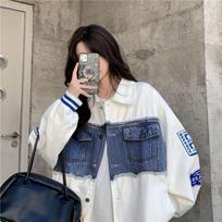 American Retro Stitching Embroidered Denim Baseball Uniform Coat for Women's Spring and Autumn New Loose Korean Students All-match Trend S balta