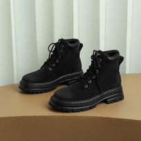 Krazing Pot Cow Skin Autumn Winter Shoes Med Heels Cowboy Boots Round Toe Keep Warm Lace Up Ankle Boots 34 juoda