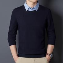 Autumn New Fake Two-piece Sweater Men's Long-sleeved Shirt Collar Men's Casual Men's Tops Sweater Jacquard L