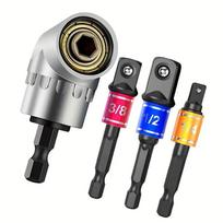 4pcs/Set, 1/4in 3/8in 1/2in Hex Shank Drill Nut Driver Bit Set + 105 Degree Right Angle Driver, Extension Screwdriver Drill Attachment 4pcs/set