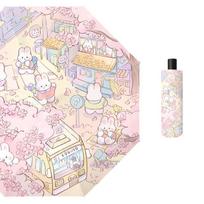New Sakura Town Sunny Umbrella Printed Sun Umbrella for Girls Anti UV Black Glue Rain and Rain Dual Purpose Sunshade Umbrella