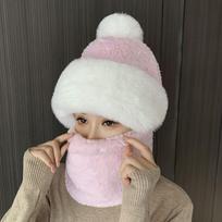 Winter Scarf All-In-One Hat, Children's Plush Thickened One-Piece Hood, Cycling Windproof, Face And Ear Protection, Warm Hat white