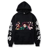 Japan Anime Demon Slayer Kamado Nezuko And Kamado Tanjirou Print Hooded Men Women Casual Hoodies Harajuku Sweatshirt Pullover XS juoda
