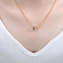 Personalized And Creative Double Ring Light Luxury Titanium Steel Does Not Fade Girls Simple Neck Chain Titanium Steel Jewelry Pendant Necklace beige