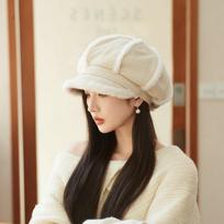 Cozy Plush-Lined Corduroy Beret for Women - Fashionable Octagonal Cap, Non-Stretch, Hand Wash/Dry Clean one size smėlis