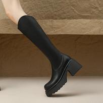 Krazing Pot Microfiber Autumn Winter Shoes Apricot Color Platform Boots Round Toe Keep Warm Thick Bottom Thigh High Boots 34 juoda