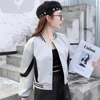 Small baseball uniform short leather jacket women's autumn new fashion slim casual pu wallet trend L black