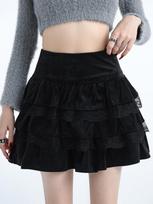 Autumn Sweet Short Lace Cake Skirt Women Elastic Waist Vintage Chic Fluffy Skirts Patchwork Fashion Solid Loose Clothes New Winter S juoda