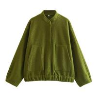 15 Colours Solid Colours Loose Casual Jacket Street Long Sleeve Standing Collar Concealed Button Jacket L armijos žalia spalva