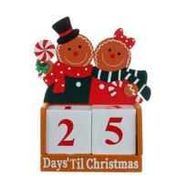 Gingerbread Man Christmas Countdown Calendar Wooden Blocks Tabletop Ornament Holiday Advent A