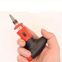 A T-Ratchet Screwdriver Set with Adjustable Hexagon Wrench, Mechanical Operation, Steel Material, Quick Change Head, Multifunctional Hand Tools Ratchet wrench + 1 random screwdriver head beige