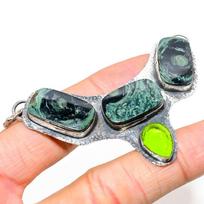 Natural Kambaba Jasper, Peridot Gemstone 925 Sterling Silver Pendant 2.56  s8q85 black