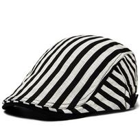 Beret Hat Men Vintage Stripes Plaid Cotton Visor Flat Cap Casual Fashion Sun Caps For Women Summer Berets Thin Style New Unisex Adjustable 55-60 cm