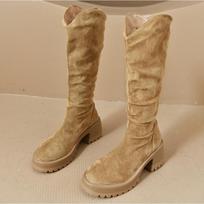 Soring Autumn New Style Women's High Heel Long Boots Rubber Material Niche British Style 35