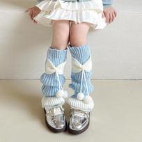1 Piecce Cute Bow Kids Girl Knee High Sock Fashion Design Bow Leg Warmers for Children Autumn Winter Thicken Kniteed Pile Sock gray