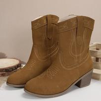 fashion Classic Camel Western Boots for Women Faux Suede Chunky Heeled Ankle Boots Woman 2024 Trend Sewing Slip On Cowboy Botas Mujer 36 kupranugaris