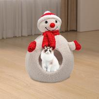 Christmas Cat House Hideaway Snowman Cave Bed for Pomeranian Small Pet S