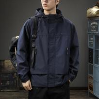 Tide Brand Outdoor Mountaineering Functional Jacket Men'S Loose Large Size Waterproof And Windproof Hooded Tooling Jacket M tamsiai mėlyna