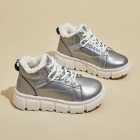 Women's Chunky Platform Snow Booties With Faux Fur Fleece Lined Winter Warm Casual Walking Sneakers Shoes Non-Slip Lace-Up Short Ankle Boots for Women 35 sidabras